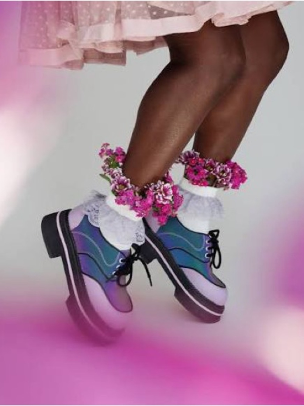 John Fluevog Purple and Blue Iridescent Platform Oxfords
